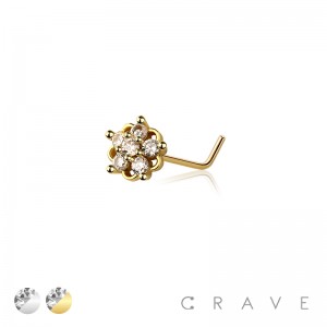 MULTI CZ FLOWER 316L SURGICAL STEEL L-SHAPE NOSE RING